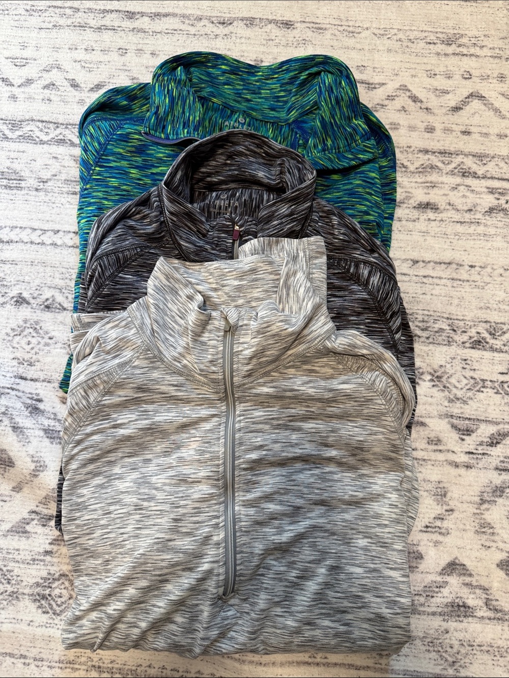 Bundle Athleta Long Sleeve Quarter-Zip Tops - Gray, Black, Teal Green